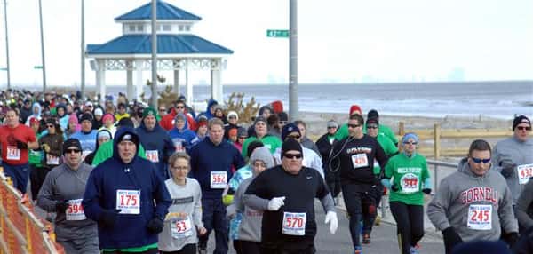 Marathon runners doing the polar bear run