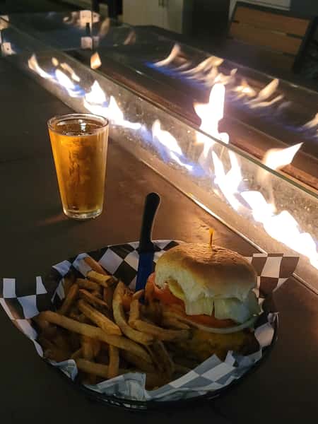 Burger and Beer on the Patio Fire Table