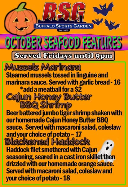 October 2026 Seafood Features menu