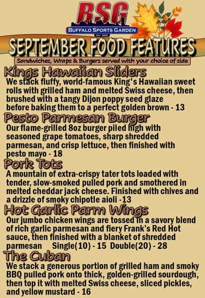 September 2026 Food Features at BSG