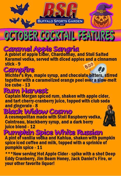 October 2026 Cocktail Features menu