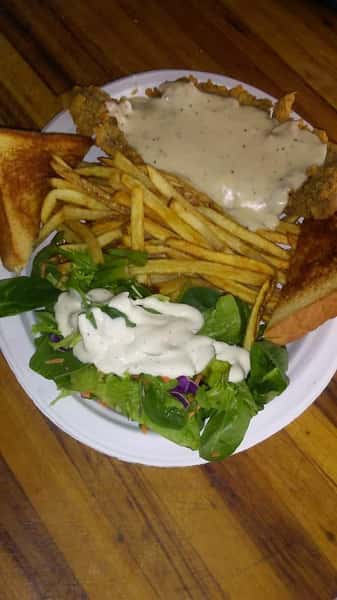 Chicken Fried Steak with Fries and Salad