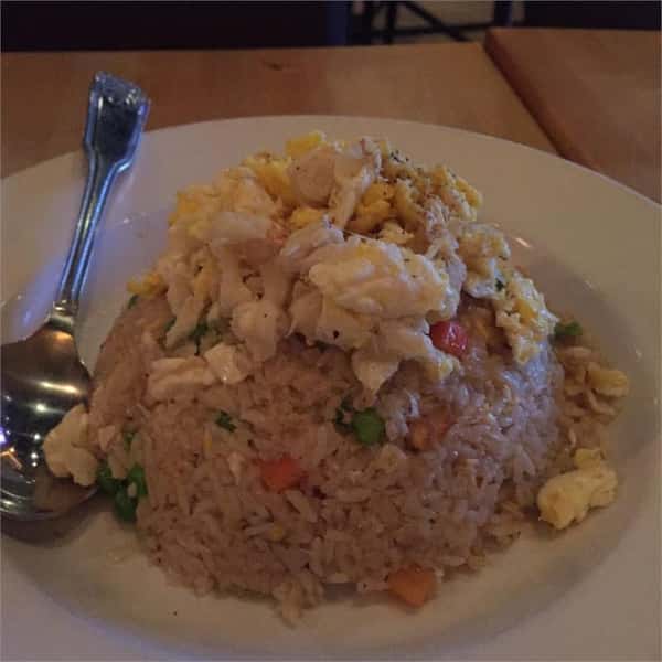 Rice heap with toppings