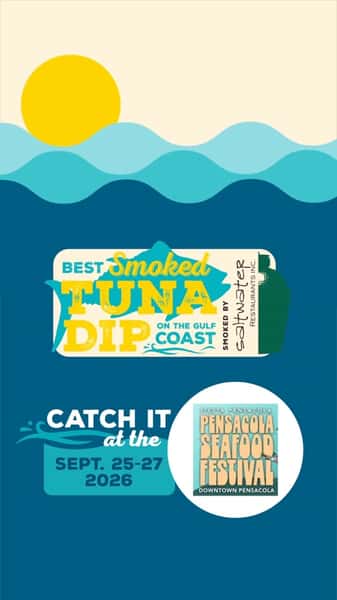 The Smoke Team is ready. 🔥
We’re taking Nick’s Boathouse to the Pensacola Seafood Festival with a lineup made for coming hungry:
🐟 Smoked Tuna Dip: Fresh tuna smoked over hickory wood on our Big Green Egg, served with saltine crackers.
🦀 Shrimp & Crab Dip: Flaky crab meat, shrimp, cream cheese, cilantro, peppers and green onions served warm with tri-colored corn tortilla chips.
🍤 Gulf Shrimp Kabob & Rib Combo: Gulf shrimp and ribs served with your choice of fries and slaw or cucumber and red onion salad.
Catch the Saltwater Restaurants Smokin’ Team at the Pensacola Seafood Festival next weekend!