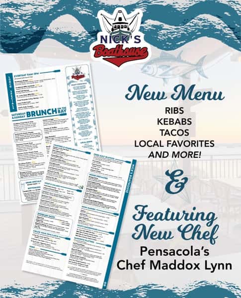 Something fresh is happening on the waterfront at Nick’s! 🍽️🌊
With Chef Maddox Lynn leading the kitchen and an exciting NEW menu to explore, there’s even more to look forward to when you dine with us.
From flavorful ribs and grilled shish kebabs to tacos and the coastal classics you’ve always loved, our refreshed menu brings new favorites to the table while staying true to the Nick’s you know.
Explore our new menu and make your next dining plans: https://www.nicksboathouse.com/