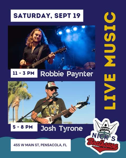 Saturday sounds better on the dock. 🎶
Spend the day at Nick’s with live music, fresh coastal dishes, handcrafted cocktails, and a view of the bay.
🎸 Robbie Paynter | 11 AM–3 PM
🎸 Josh Tyrone | 5–8 PM
From lunch through sunset, we’ve got your Saturday soundtrack covered. Grab a table and join us dockside!