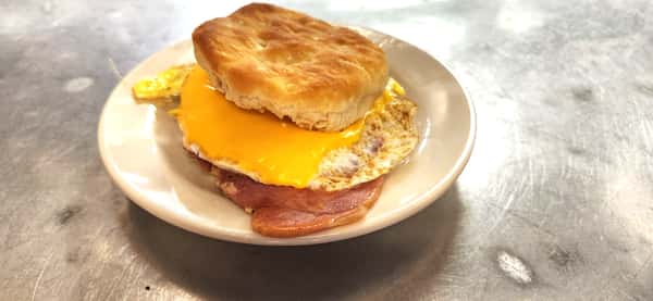 Biscuit Sandwich with One Egg, Country Ham and Cheese