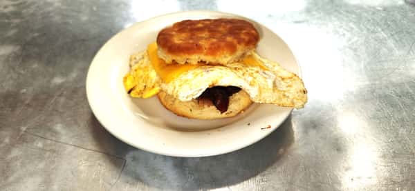 Biscuit Sandwich with One Egg, Bacon and Cheese