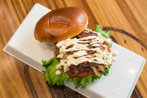 Makawao Mushroom Onion & Bacon Swiss Burger