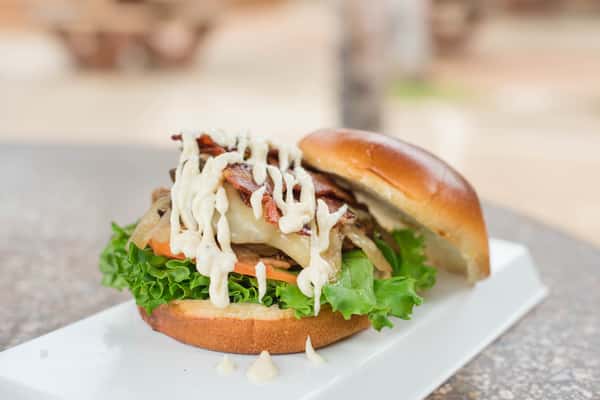 Makawao Mushroom Onion & Bacon Swiss Burger