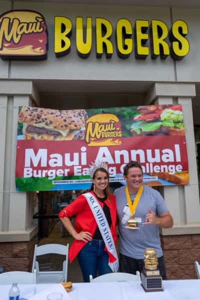 burger eating competition winner with Miss America