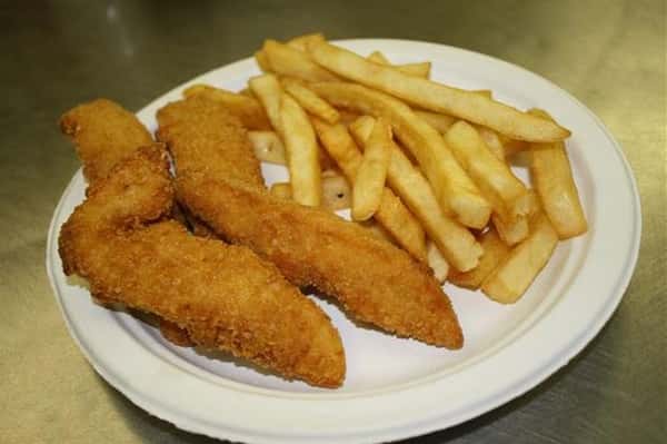 Plate of chicken tenders with french fries