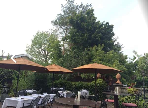 patio with umbrellas