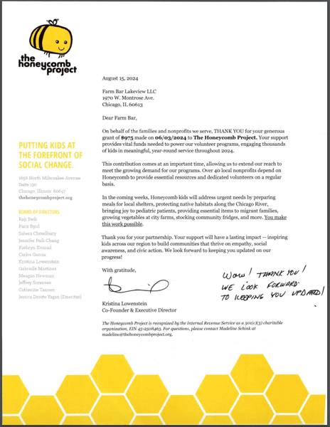 Chicago Honey Co-Op Thank You Note