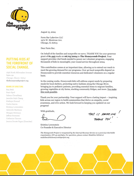Chicago Honey Co-Op Thank You Note 2