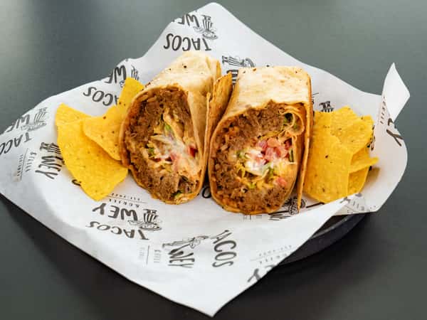 burrito and tortilla chips