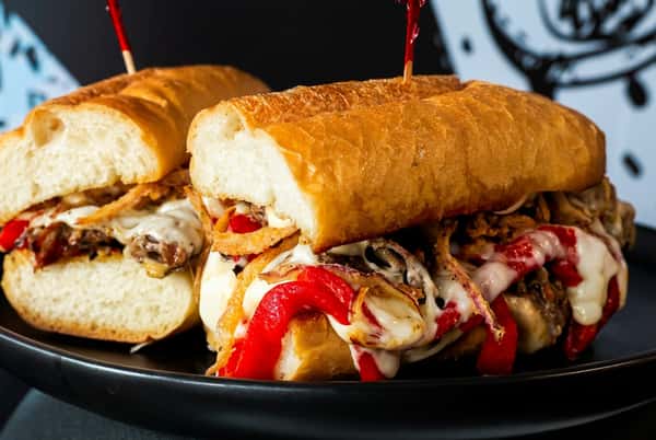 Stuffed sandwich cut in half