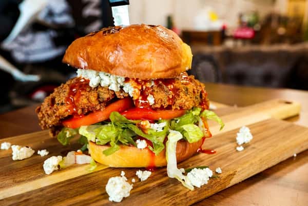 Burger with juicy patty and seasoning