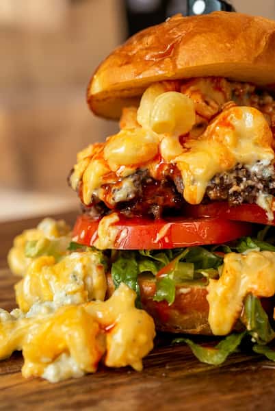 Close-up of cheesy burger