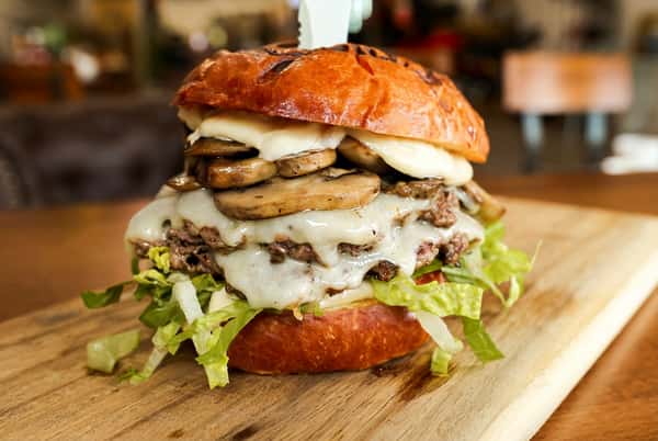 Saucy burger with lettuce