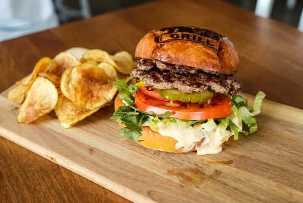 Burger with a side of crispy fries