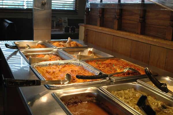 buffet assortment of pasta dishes