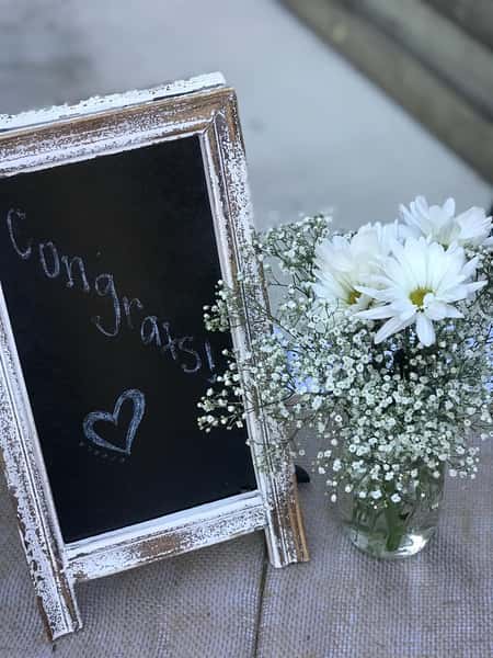 Chalkboard with "Congrats!" written across it