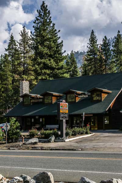 Right Side exterior of Grizzly Cafe on a partly cloudy day