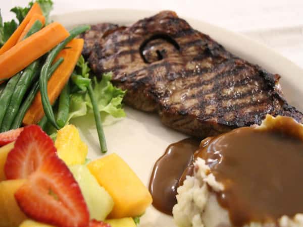 Grizzly Steak and mashed with veggies