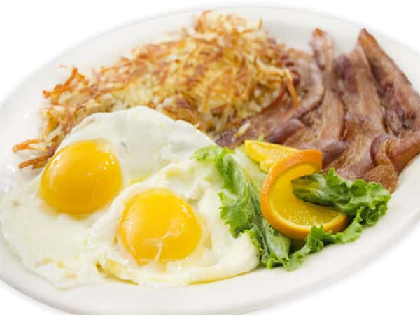 Two Eggs with Bacon and Hashbrowns