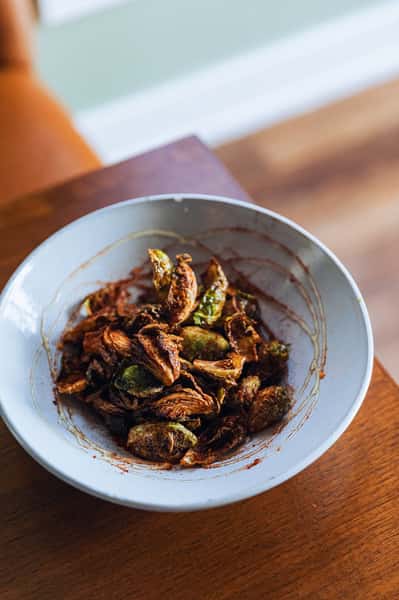 Roasted brussels sprouts with a drizzle