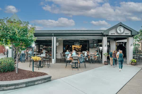 Outdoor patio seating at Coughlin's Law restaurant on Mount Washington in Pittsburgh