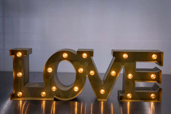 Lighted Gold Love Sign