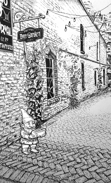 bricked alley with a cute gnome