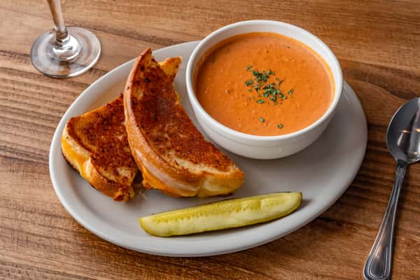 Creamy Tomato Basil Soup & Grilled Cheese