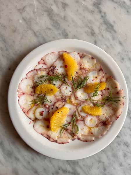 Octopus carpaccio, orange, dill