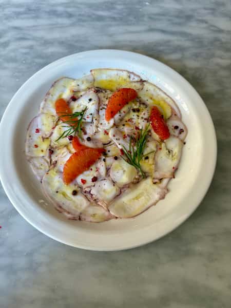 Octopus carpaccio, blood orange, dill
