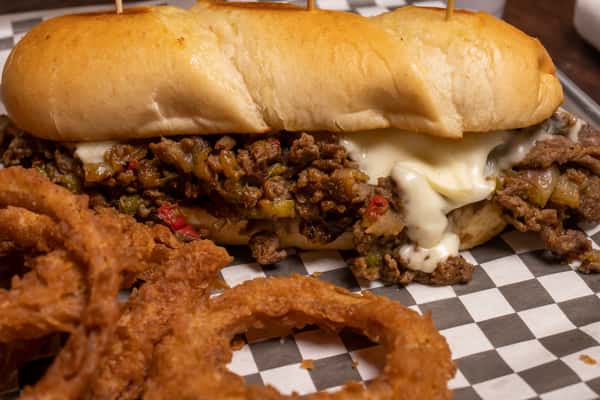 philly cheesesteak and onion rings