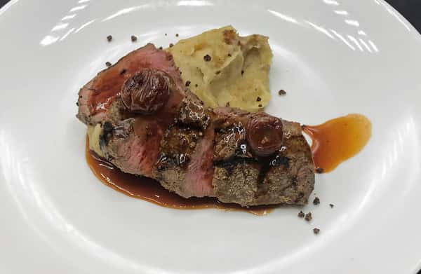 Teres Major Steak Medallions with garlic mashed potatoes