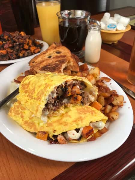 Homemade Sweet Potato Bacon Hash Omelet (Contains Beef & Pork)