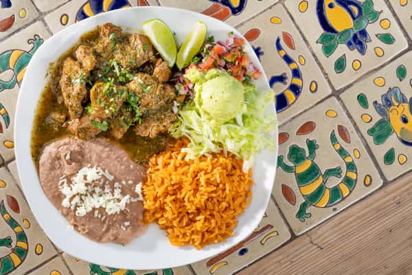 Top down view of Chile Verde dish