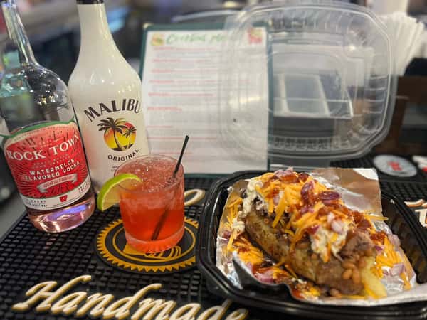 Meat plate and red drink