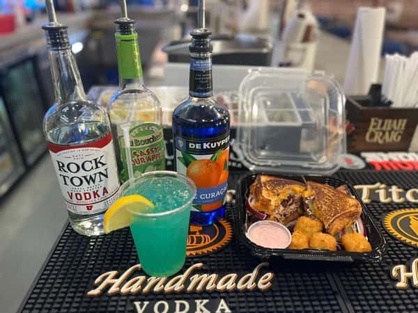 Blue drink with some meat