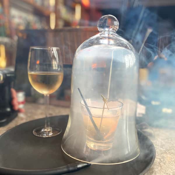 Smoked Old Fashion and wine