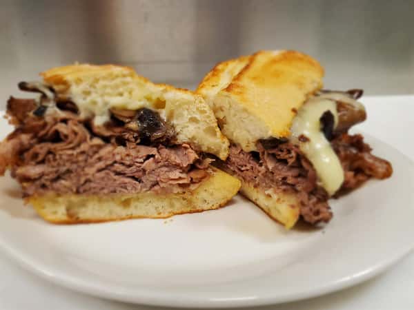 roast beef sandwich with melted cheese