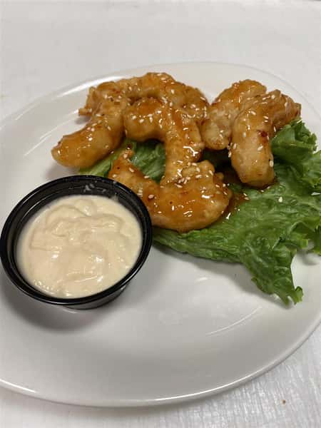 rock shrimp appetizer with side of dipping sauce