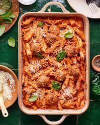 Tomato Basil Penne with Meatballs