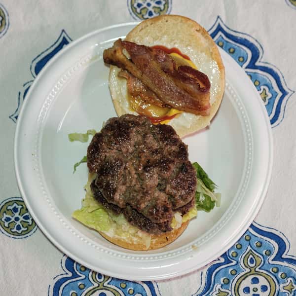 burger on a white table