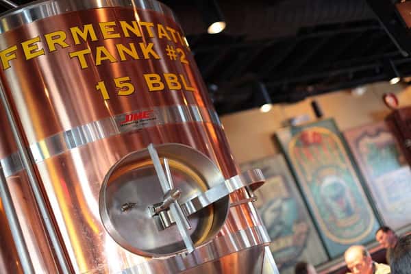 Close-up of a copper fermentation tank