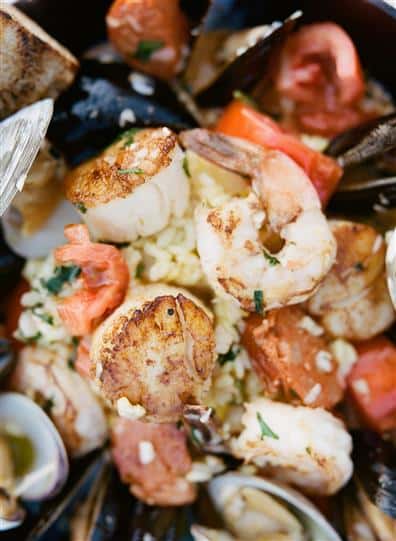 seafood entree with scallops and mussels